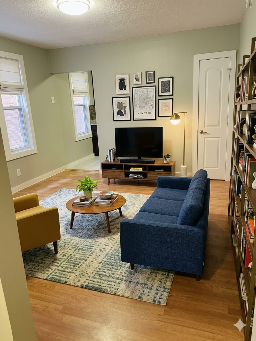 Living room at Evergreen Apartments